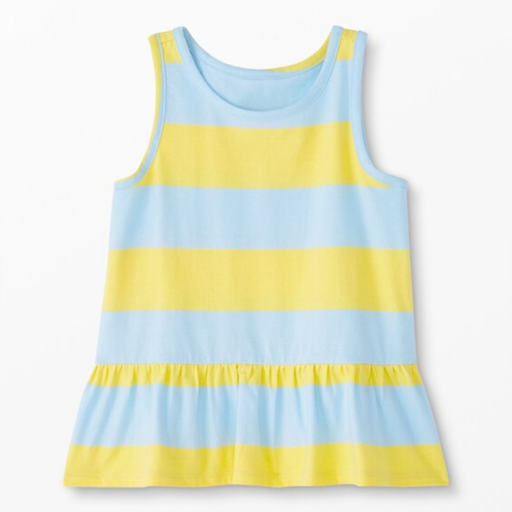 Hanna Andersson Stripe Peplum Tank Cloud Blue/Goldfinch | Size 6-7